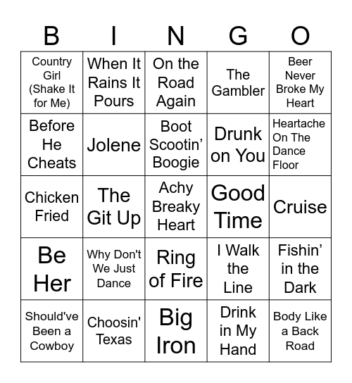 Country Hits! Bingo Card