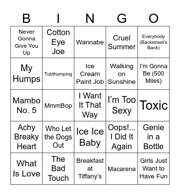 Guilty Pleasures Bingo Card
