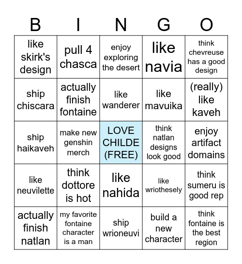 elisa 2025 genshin revival bingo Card