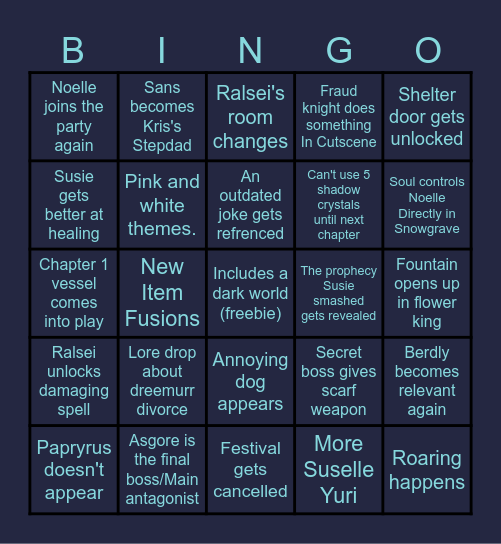 Deltarune Chapter 5 Bingo Card