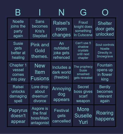 Deltarune Chapter 5 Bingo Card