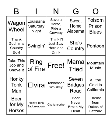 All My Rowdy Friends Bingo Card