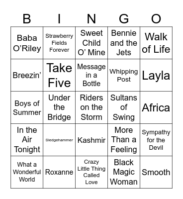Cool Instruments Bingo Card