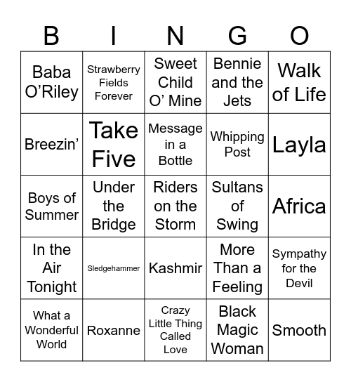 Cool Instruments Bingo Card