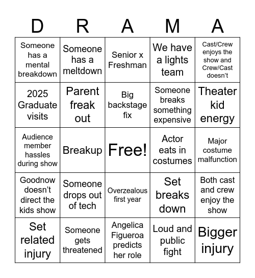Theater Bingo Card