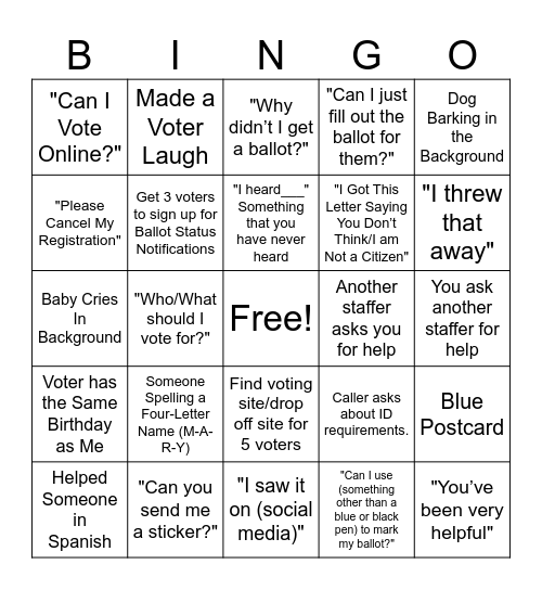 Early Voting Bingo Card