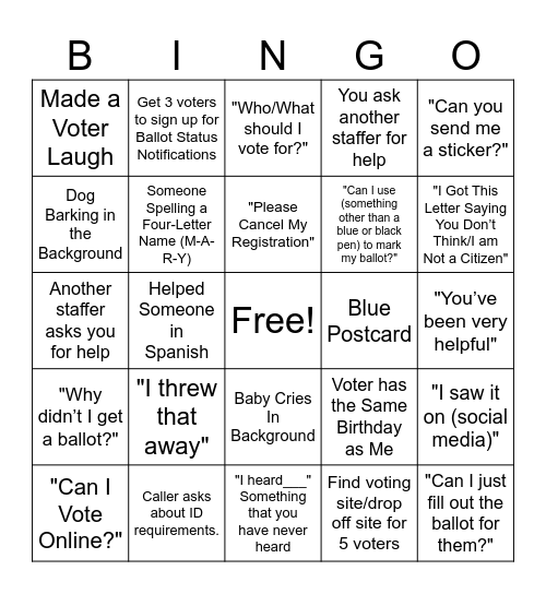 Early Voting Bingo Card