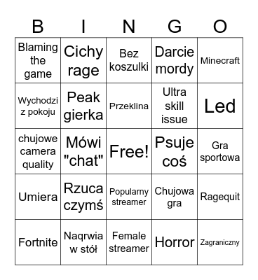 Gamers rage bingo Card