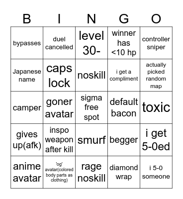 Untitled Bingo Card