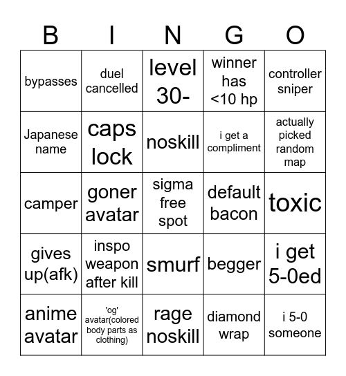 Untitled Bingo Card