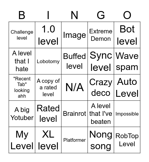 gd random Bingo Card