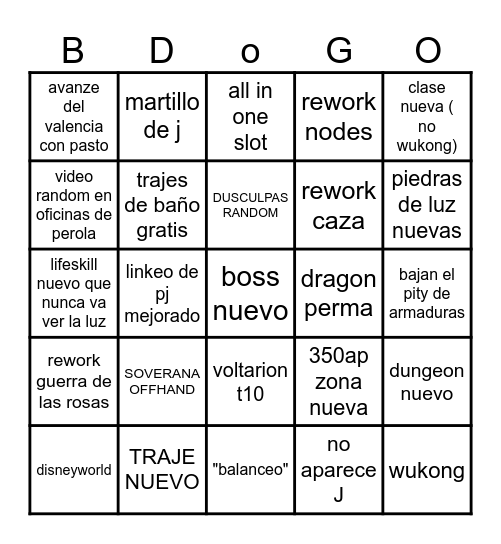 bdo Bingo Card