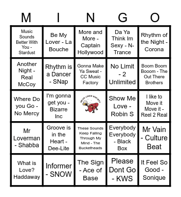 90's DANCE Rave! Bingo Card