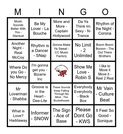 90's DANCE Rave! Bingo Card