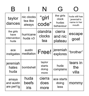 love island s7 ep 14 Bingo Card