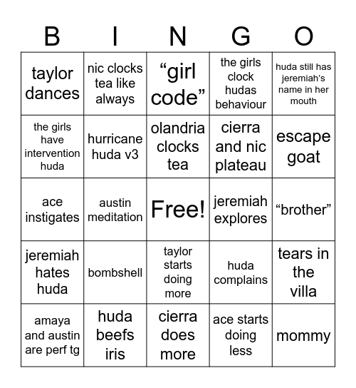 love island s7 ep 14 Bingo Card