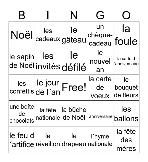 Bien Dit 2-1 les fêtes Bingo Card