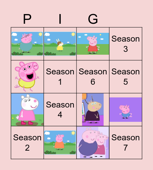 Peppa Pig Bingo Card