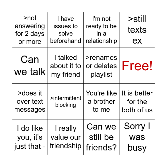 Fell for it again! Situationship bingo Card