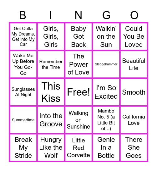 MUSIC BINGO at the Ann Arbor Eagles! 80s and 90s Hits That Made Our Summers! Bingo Card
