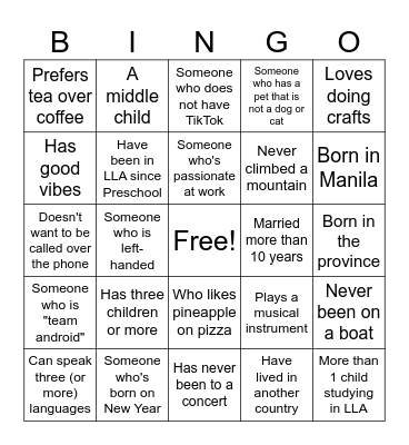 Getting To Know ? Bingo Card
