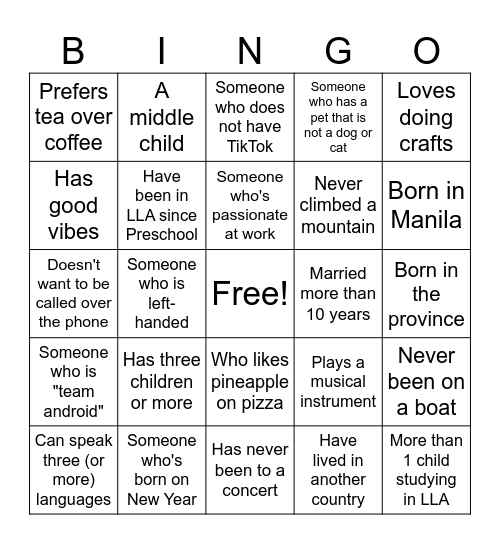 Getting To Know ? Bingo Card
