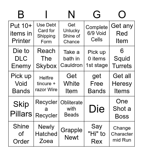 Risk of Rain 2 Bingo Card