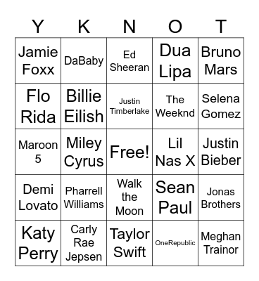 POP Music Bingo Card