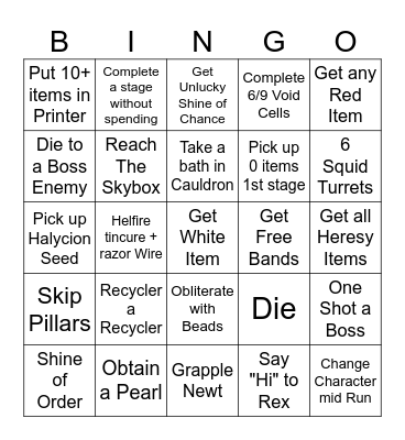 Risk of Rain 2 Bingo Card