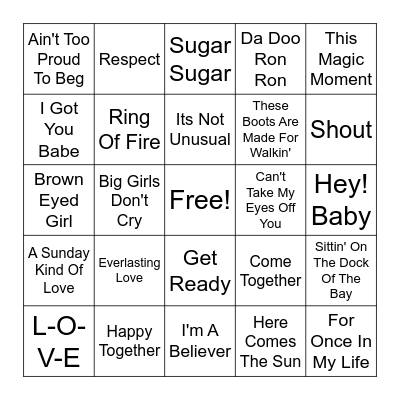 60s Music Bingo Card