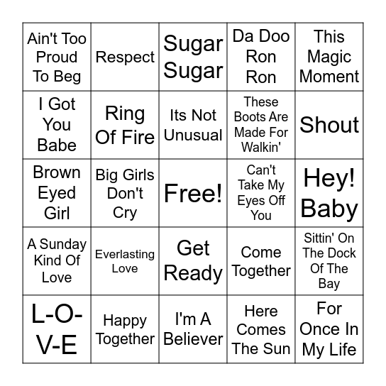60s Music Bingo Card