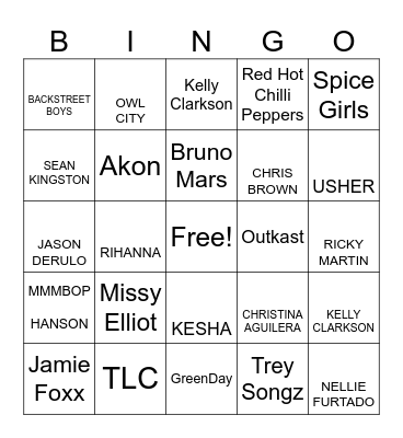 POP MUSIC Bingo Card