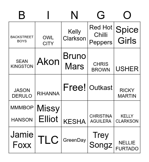 POP MUSIC Bingo Card