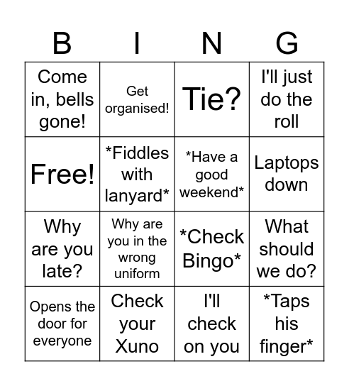Mr Hall Bingo Card
