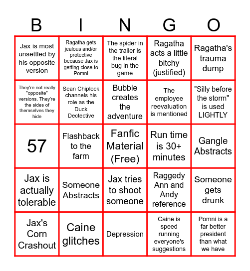 Tadc episode 5 Bingo Card