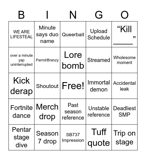 Lifesteal Panel Bingo Card