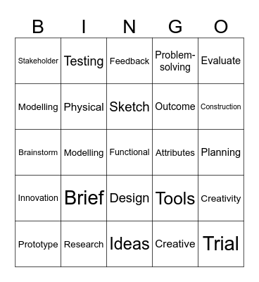 Product Design Technology Bingo Card
