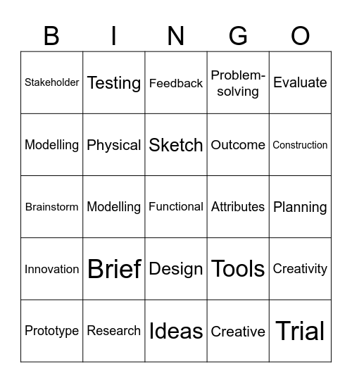 Product Design Technology Bingo Card