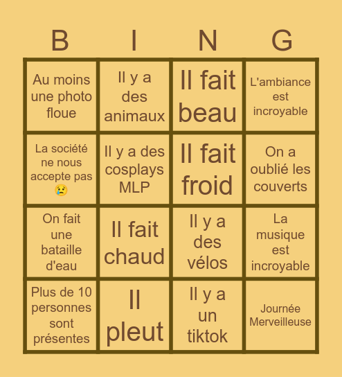 Bingo Pique Nique Bingo Card