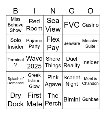 Cruise Ship Bingo Card