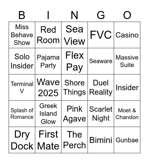 Cruise Ship Bingo Card