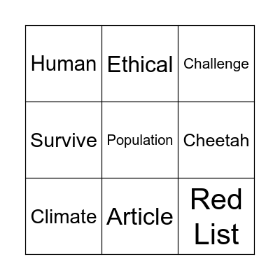 Red List Animals Bingo Card