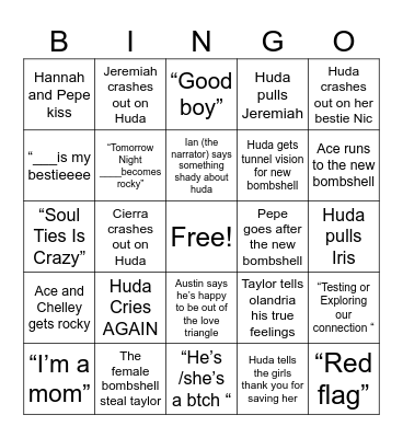 Love Island Ep 15 Bingo Card