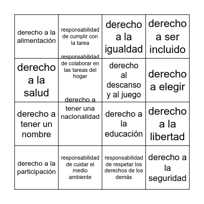 BINGO DERECHOS Y RESPONSABILIDADES Bingo Card