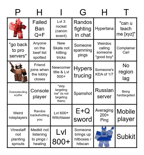 PHIGHTING!Bingo - The Opens experience. Bingo Card