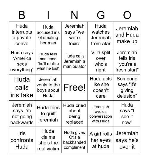 #HurricaneHuda Bingo Card