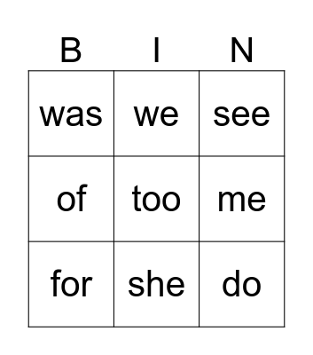 Heart Words - 2 and 3 Bingo Card