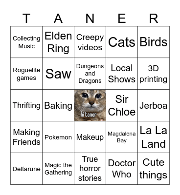 Tanner Bingo ^_^ Bingo Card