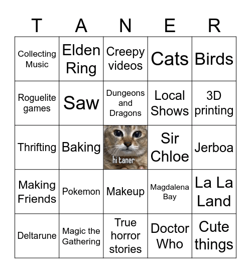 Tanner Bingo ^_^ Bingo Card