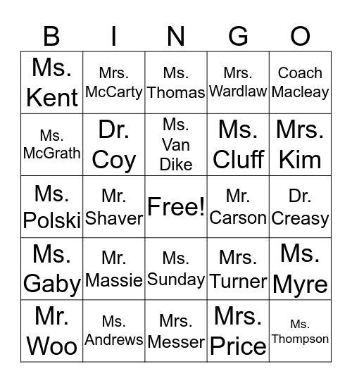We are Thankful for You! Bingo Card